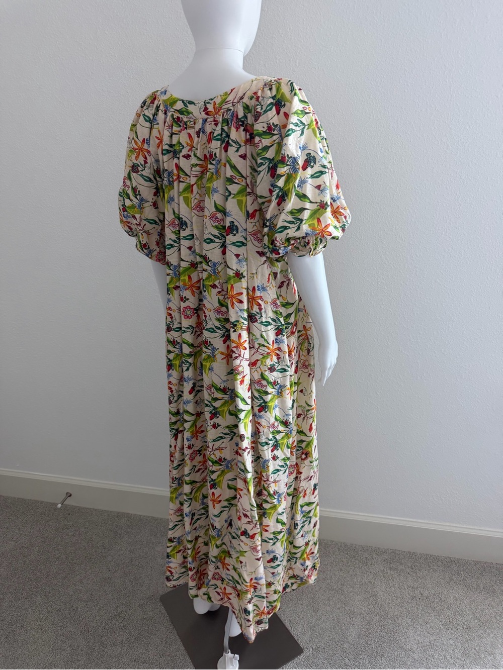 La Boheme Girls Women's Cream Floral Maxi Dress with Puff Sleeves - Picture 5 of 10